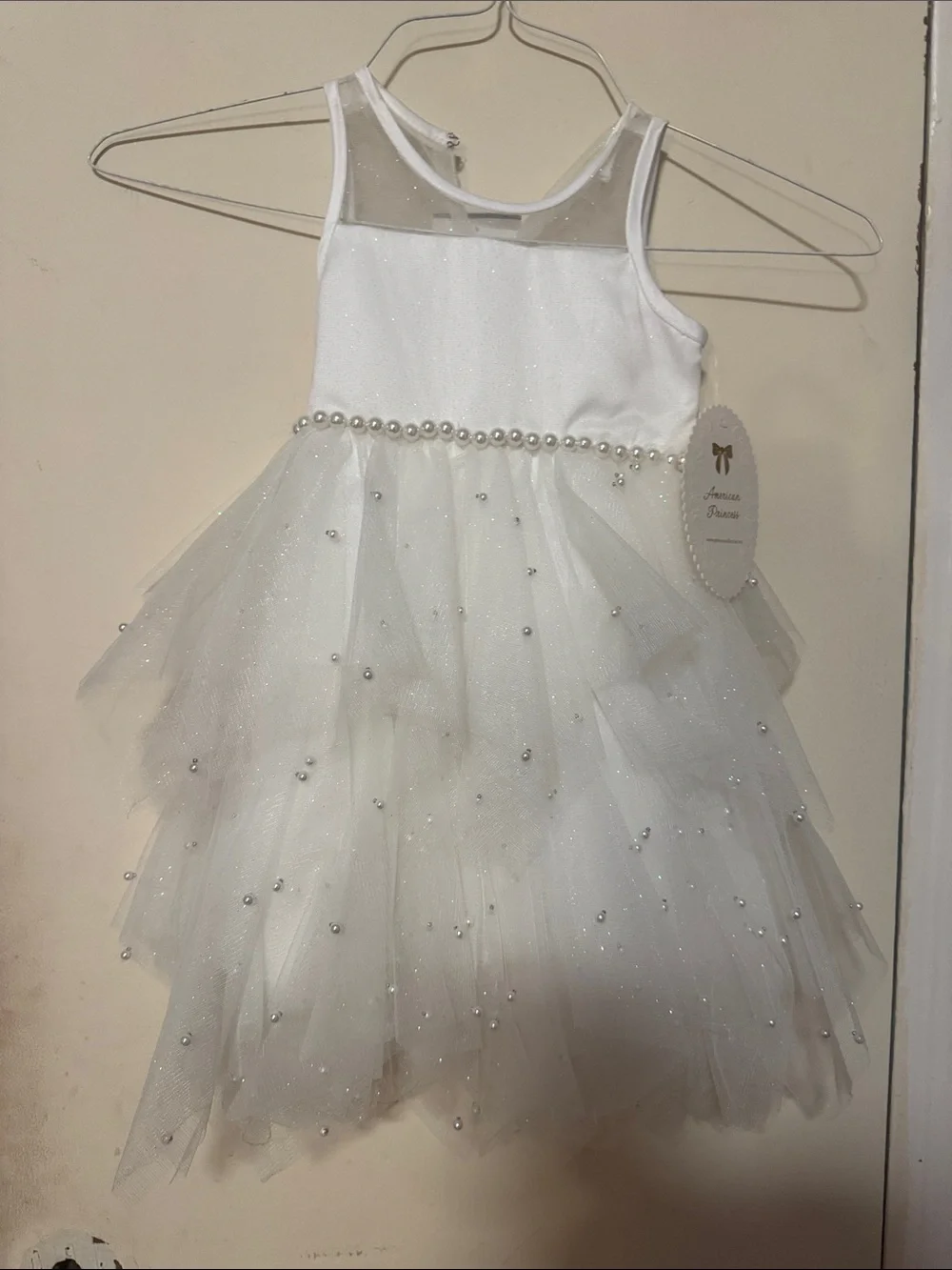 American Princess White Pearl Tulle Party Dress